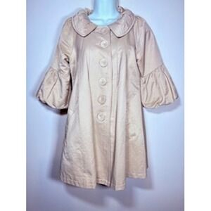 Anthropologie Ryu Swing Coat Size Small Tan Puff Sleeve Peter Pan Collar Mod